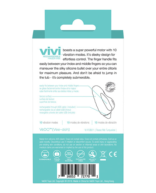 VeDO VIVI Rechargeable Finger Vibe - Tease Me Turquoise - Empower Pleasure