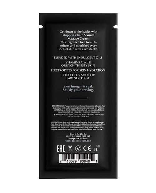 Wicked Sensual Care Stripped & Bare Unscented Massage Cream - .34 oz - Empower Pleasure