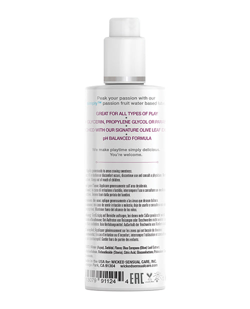Wicked Sensual Care Simply Water Based Lubricant - 4 oz Passion Fruit - Empower Pleasure