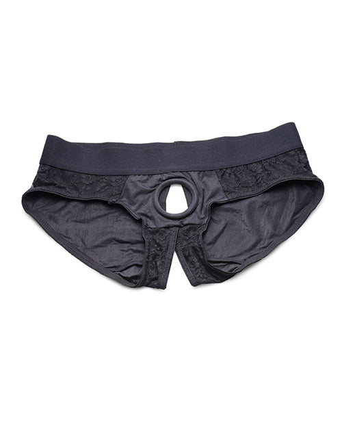 Strap U Lace Envy Crotchless Panty Harness - 3XL Black - Empower Pleasure