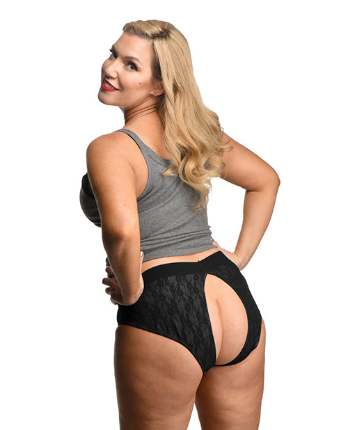Strap U Lace Envy Crotchless Panty Harness - 3XL Black - Empower Pleasure