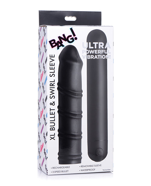 Bang! XL Bullet & Swirl Silicone Sleeve - Black - Empower Pleasure