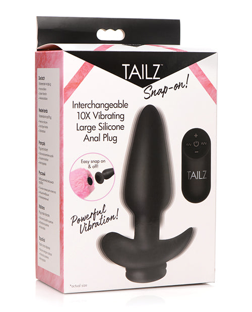 Tailz Snap On Interchangeable 10X Vibrating Silicone Anal Plug w/Remote - Black Large