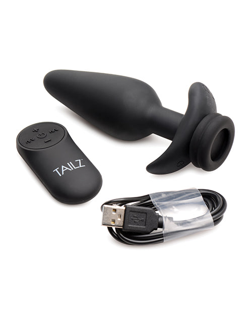 Tailz Snap On Interchangeable 10X Vibrating Silicone Anal Plug w/Remote - Black Large