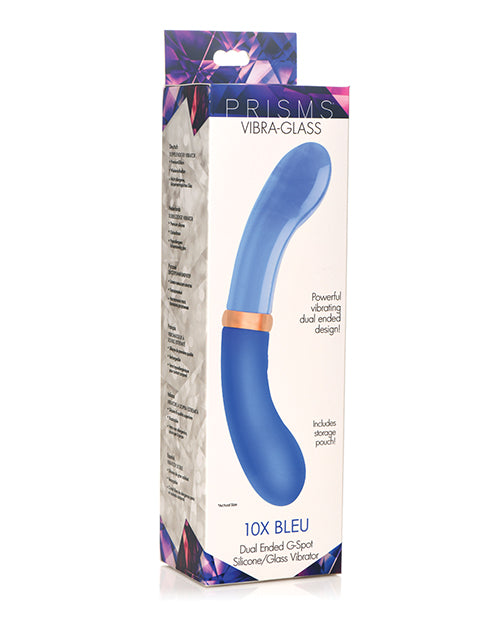 Prisms Vibra-Glass 10x Dual Ended G Spot Silicone/Glass Vibrator - Bleu - Empower Pleasure
