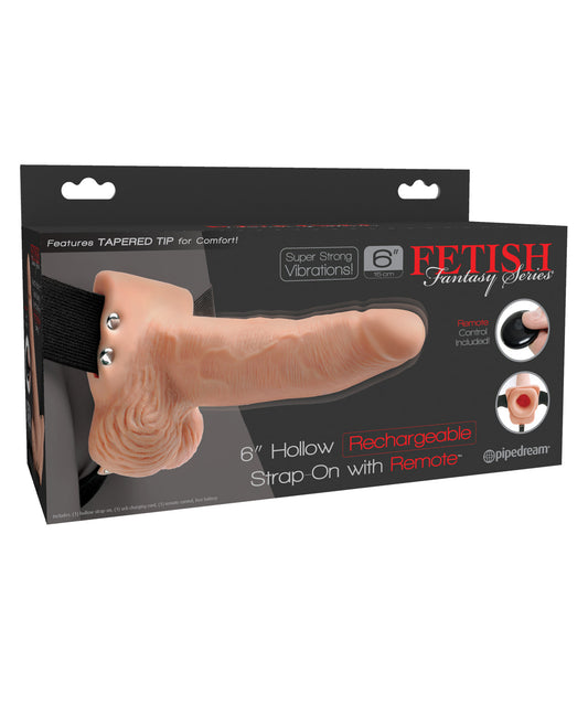 Fetish Fantasy Series 6" Hollow Rechargeable Strap On w/Remote - Flesh - Empower Pleasure