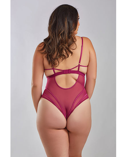 Quinn Cross Dyed Galloon Lace & Mesh Teddy Wine 1X - Empower Pleasure