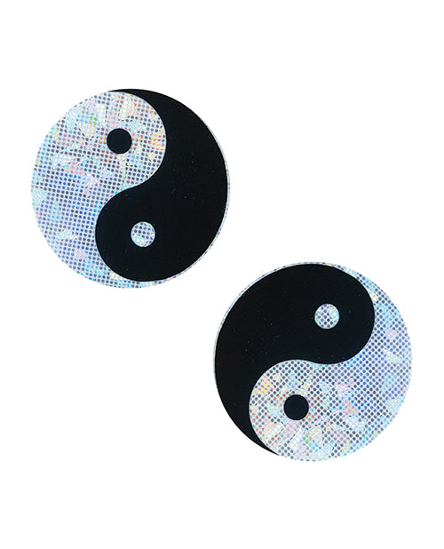 Neva Nude Ying Yang Holographic Fun Pasties - Black Silver O/S - Empower Pleasure