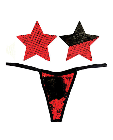 Neva Nude Naughty Knix Sookie Flip Sequin G-String & Pasties - Red/Black O/S - Empower Pleasure