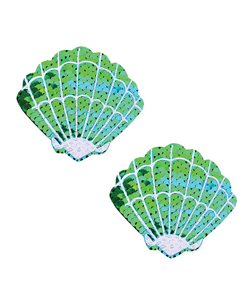 Neva Nude Sequins Sea Shells Under the Sea Pasties - Green/Blue O/S - Empower Pleasure