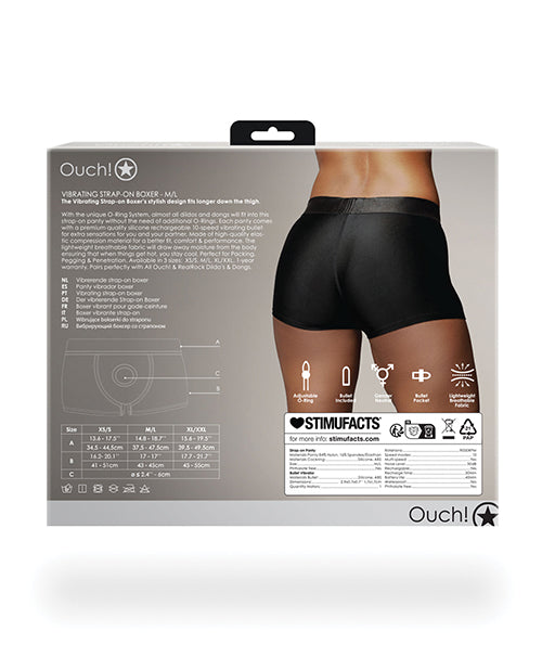 Shots Ouch Vibrating Strap On Boxer - Black M/L - Empower Pleasure