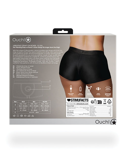Shots Ouch Vibrating Strap On Boxer - Black XL/XXL - Empower Pleasure
