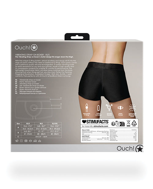 Shots Ouch Vibrating Strap On Boxer - Black XS/S - Empower Pleasure