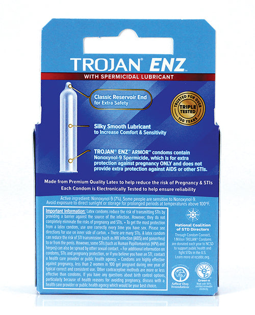 Trojan Enz Spermicidal Lubricated Condoms - Box of 3 - Empower Pleasure