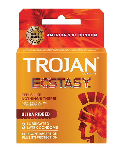 Trojan Ultra Ribbed Ecstasy Condoms - Box of 3 - Empower Pleasure