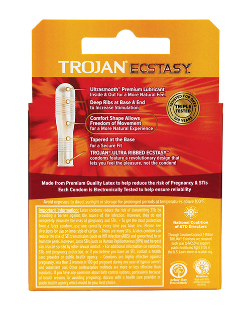Trojan Ultra Ribbed Ecstasy Condoms - Box of 3 - Empower Pleasure