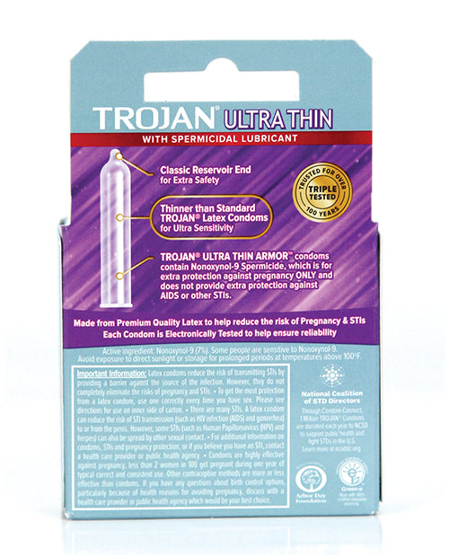 Trojan Ultra Thin Armor Spermicidal - Box of 3 - Empower Pleasure