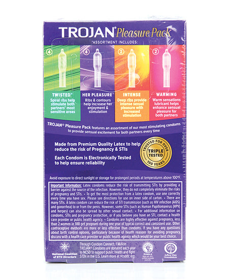 Trojan Pleasure Condoms - Assorted Box of 12 - Empower Pleasure