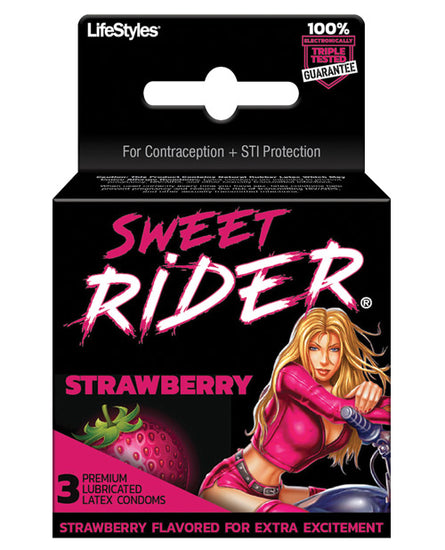 Lifestyles Sweet Rider Condoms - Strawberry Pack of 3 - Empower Pleasure