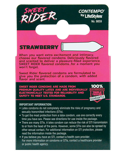 Lifestyles Sweet Rider Condoms - Strawberry Pack of 3 - Empower Pleasure
