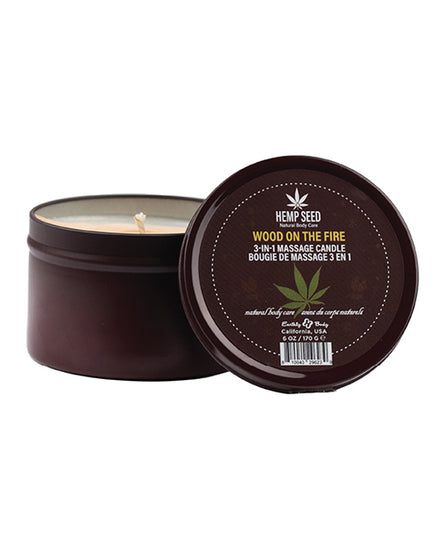 Earthly Body 2023 Holiday 3 in 1 Massage Candle - 6 oz Wood On The Fire - Empower Pleasure