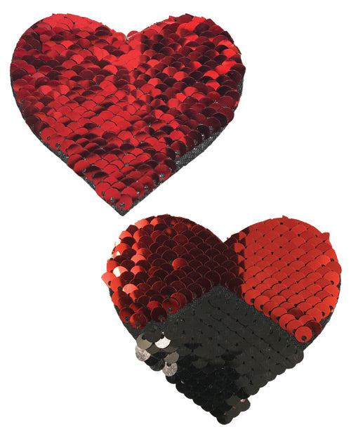 Pastease Color Changing Flip Sequins Hearts - Red/Black O/S - Empower Pleasure