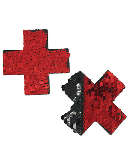 Pastease Color Changing Flip Sequins Cross - Red/Black O/S - Empower Pleasure