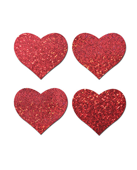 Pastease Premium Petites Glitter Heart - Red O/S Pack of 2 Pair - Empower Pleasure