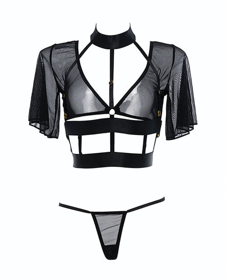 Adore Dreamer Sheer Mesh Strappy Top & Thong Black O/S - Empower Pleasure