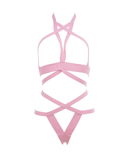 Kitten It's Complicated Open Elastic Strappy Bra & Open Back Panty Pink O/S - Empower Pleasure
