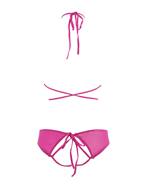 Allure Marley Mesh Peek A Boo Top & Open Panty Hot Pink S/M - Empower Pleasure