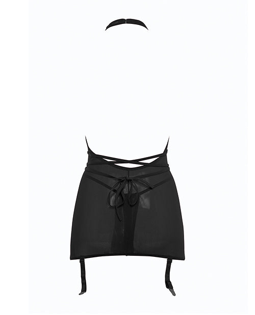 Allure Savannah Sheer Mesh Garter Dress & Open Thong Black L/XL - Empower Pleasure