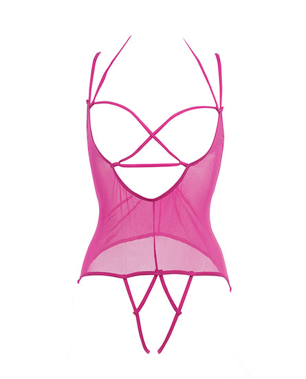 Allure Angelina Sheer Mesh Under Bust Teddy Hot Pink L/XL - Empower Pleasure