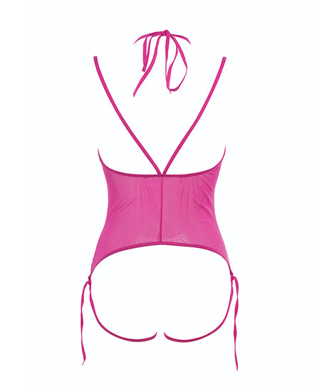 Allure Angelina Sheer Mesh Under Bust Teddy Hot Pink L/XL - Empower Pleasure