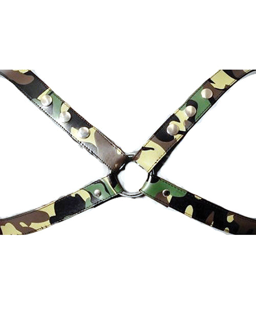 Sensual Sin Leather X Harness - Camo Small/Medium - Empower Pleasure