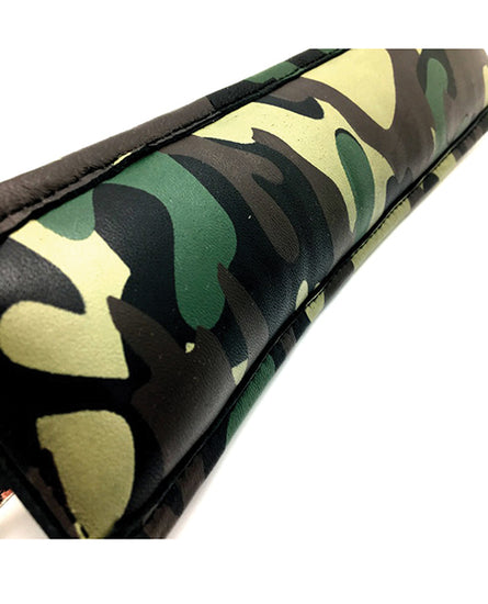 Sensual Sin Leather Padded Wrist Cuffs - Camo Piping - Empower Pleasure