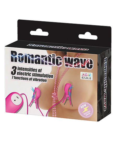 Romantic Wave Electro Shock Vibrating Nipple Clamps - Rose - Empower Pleasure