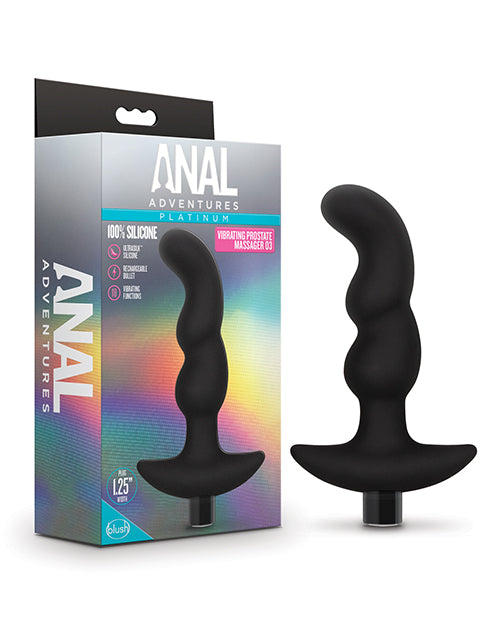 Blush Anal Adventures Platinum Silicone Vibrating Prostate Massager 03 - Black - Empower Pleasure