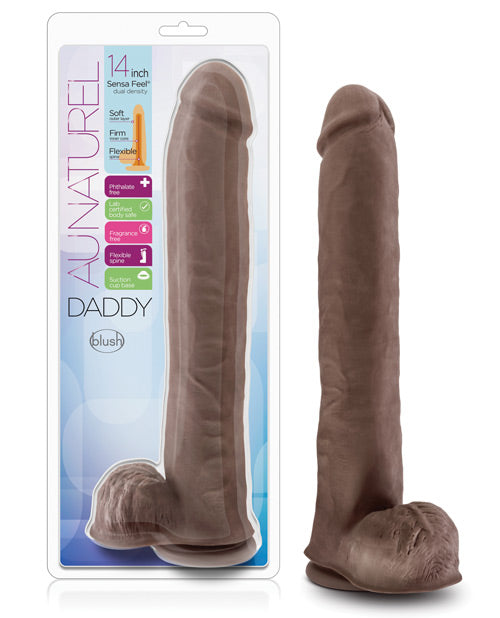 Blush Au Naturel Daddy 14" Sensa Feel Dual Density Dong w/Suction Cup - Chocolate - Empower Pleasure