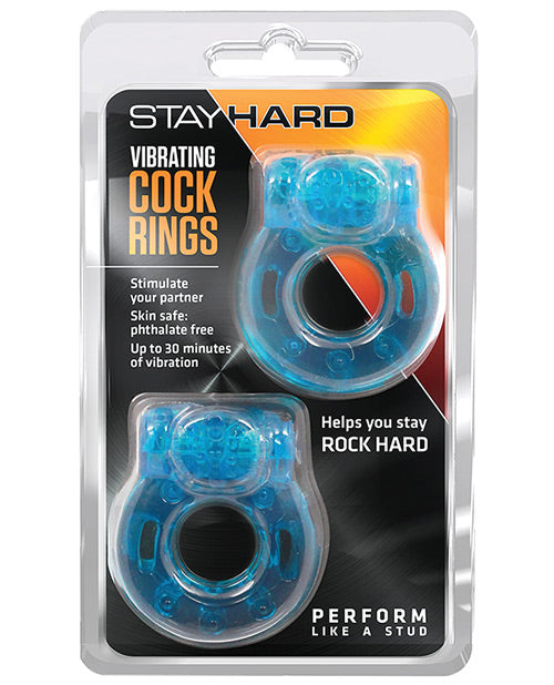 Blush Stay Hard Vibrating Cock Ring - 2-Pack - Blue - Empower Pleasure