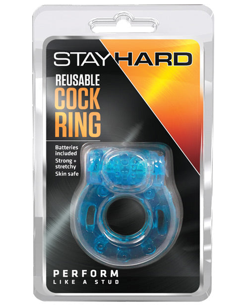 Blush Stay Hard Vibrating Reusable Cock Ring - Blue - Empower Pleasure