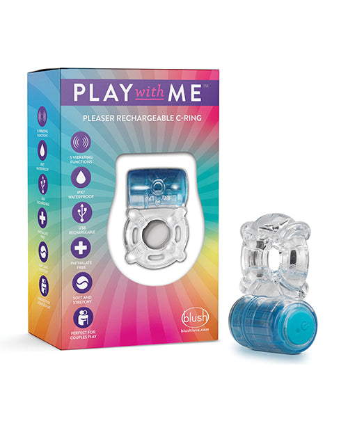 Blush Play with Me Pleaser Rechargeable C-Ring - Blue - Empower Pleasure