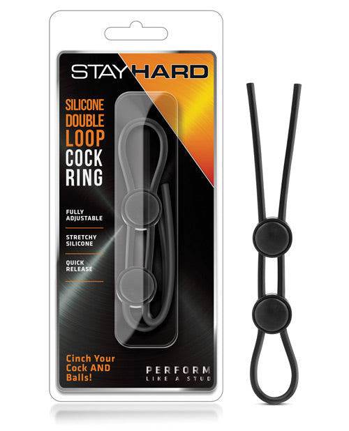 Blush Stay Hard Silicone Double Loop Cock Ring - Black - Empower Pleasure