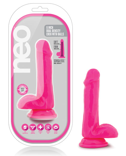 Blush Neo 6" Dual Density Cock w/ Balls - Neon Pink - Empower Pleasure