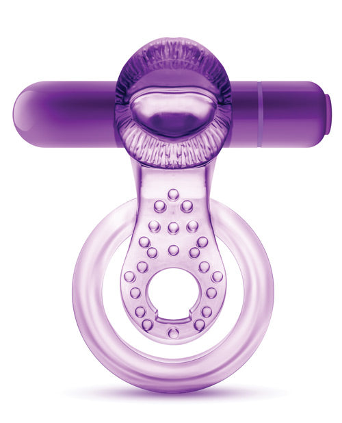 Blush Play with Me Lick it Vibrating Double Strap Cockring - Purple - Empower Pleasure