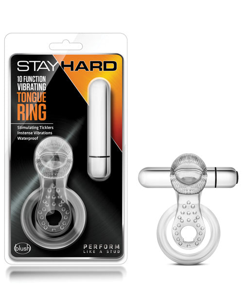 Blush Stay Hard Vibrating Tongue Ring - 10 Function Clear - Empower Pleasure