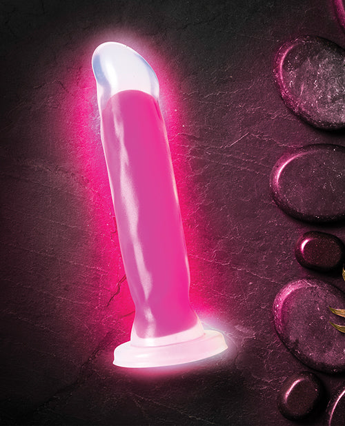Blush Neo Elite 8" Glow in the Dark Marquee Silicone Dual Density Dildo - Neon Pink