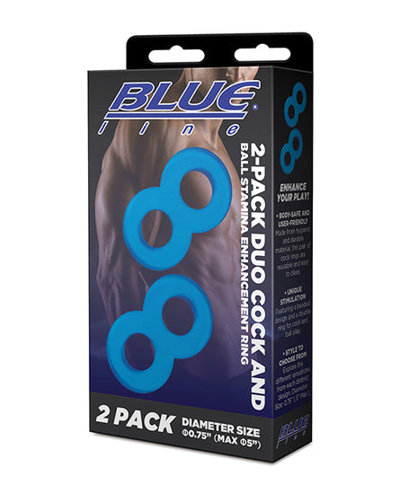 Blue Line C & B Dual Cock & Ball Stamina Enhancement Ring - Jelly Blue Pack of 2 - Empower Pleasure