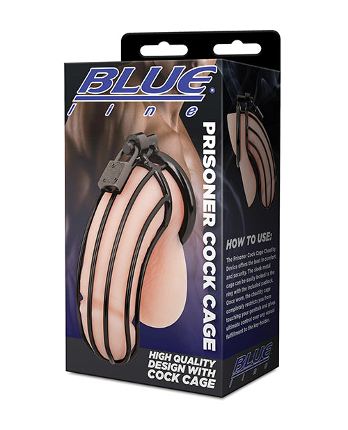 Blue Line Prisoner Cock Cage - Black - Empower Pleasure