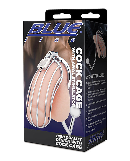 Blue Line Cock Cage w/ Anal Stimulator - Silver